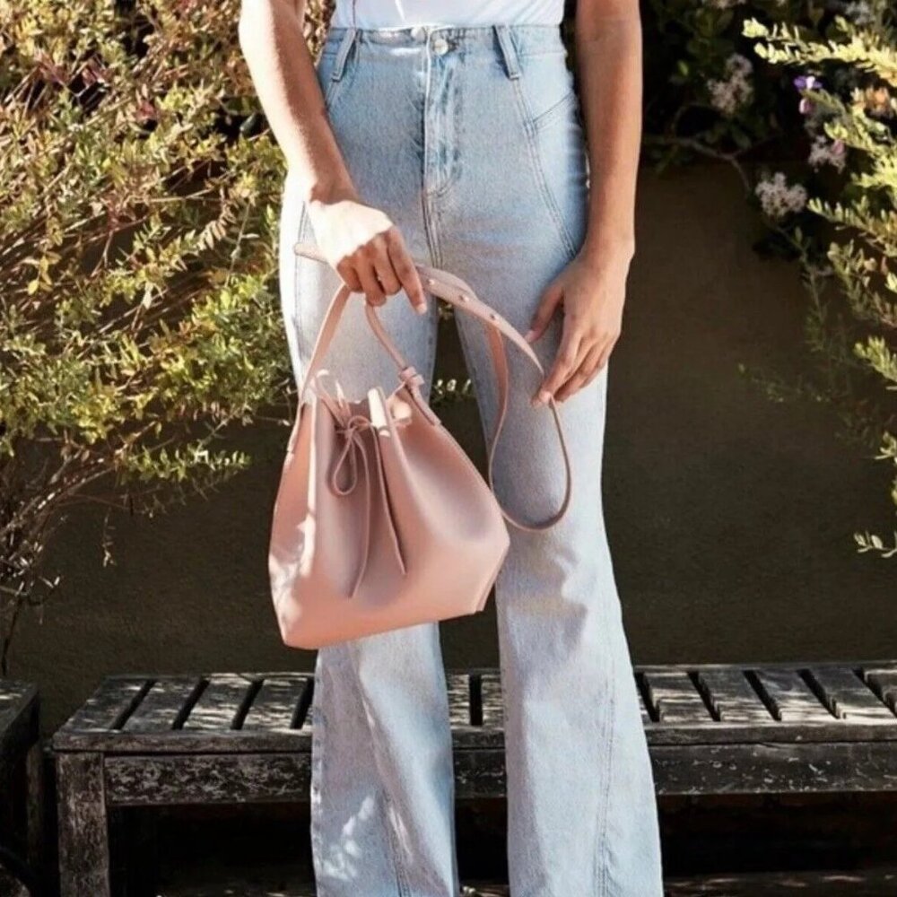 *NWT* Kayla + Ava Vegan Leather Bow Tie Bucket Bag in Dusty Rose